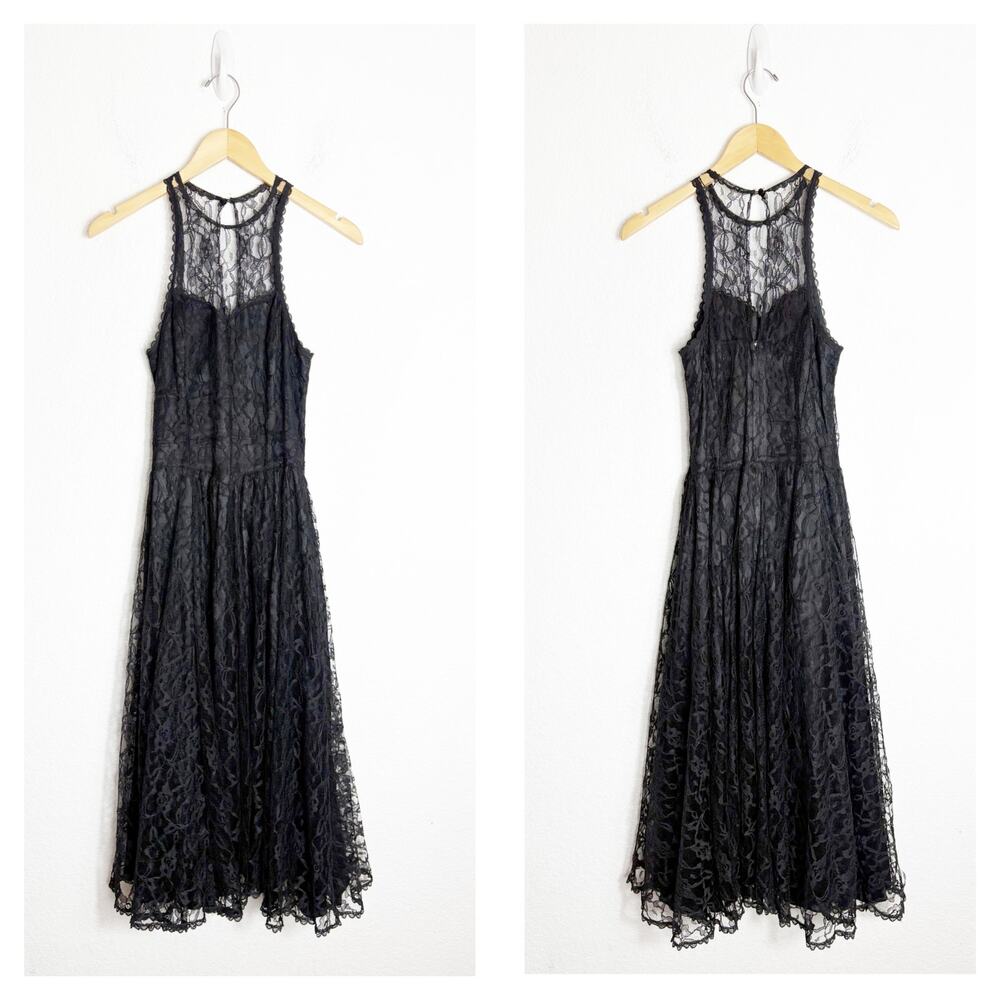 Vintage Gunne Sax Women's Black Floral Lace Dress 80s Maxi Dress Sz 7 Modern 0-2